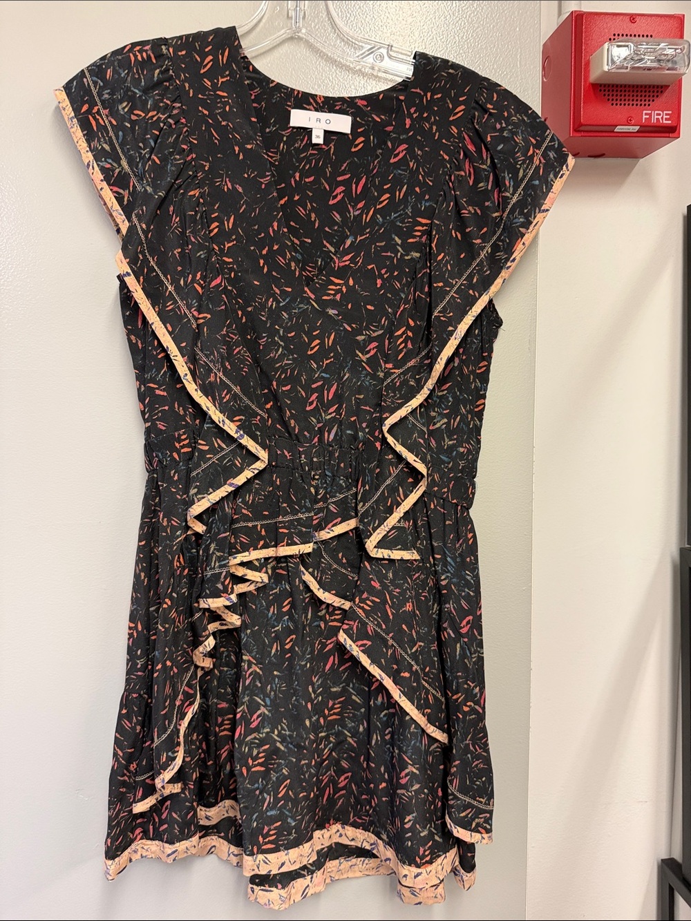 IRO Black Mini Dress with Pink and Orange Print